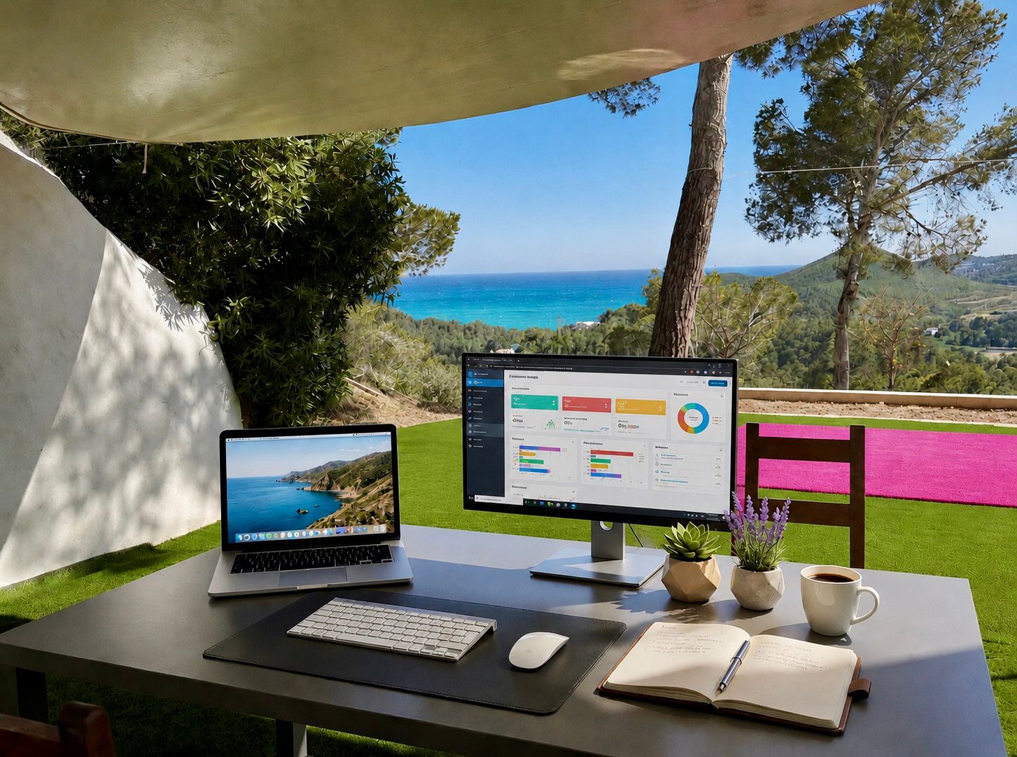 Outdoor-Homeoffice mit Meerblick
